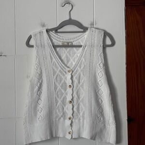 Penelope Rose White Crochet Knit Button Front Vest Sweater Top‎ Women's Medium